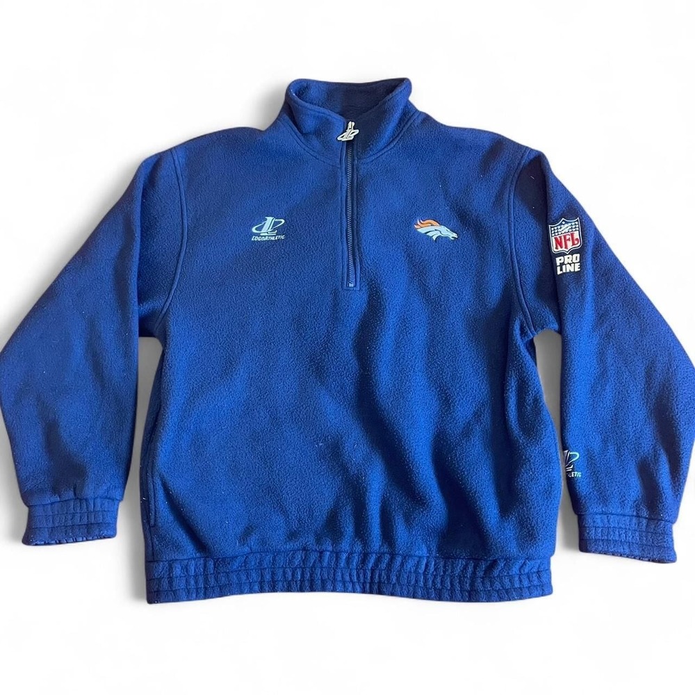 Vintage Denver Broncos NFL Pro Line Quarter-Zip Fleece Sweatshirt, Blue, Men's S